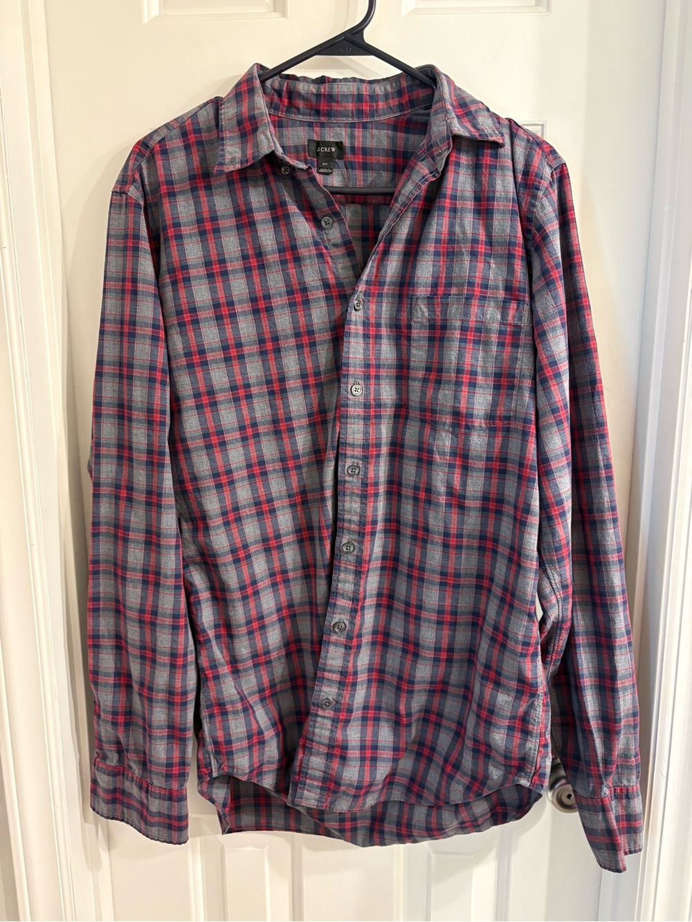J.Crew Men’s Medium Tall Plaid Button Front Shirt Red Blue Gray